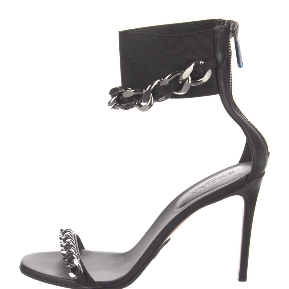Pierre Balmain Black Stiletto Heels with Chain Embellishments